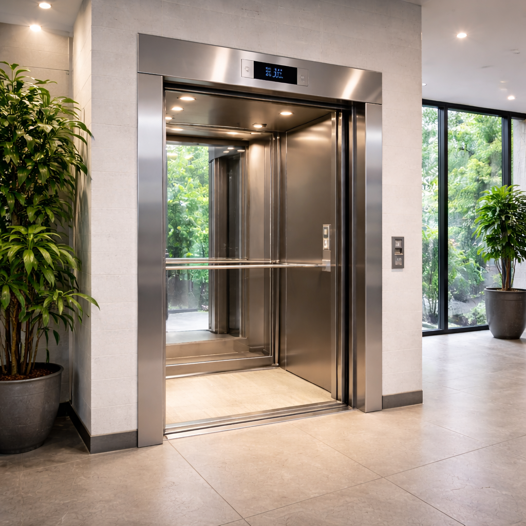 Elevador comercial instalado en edificio corporativo, ejemplo de errores en la compra de elevador comercial