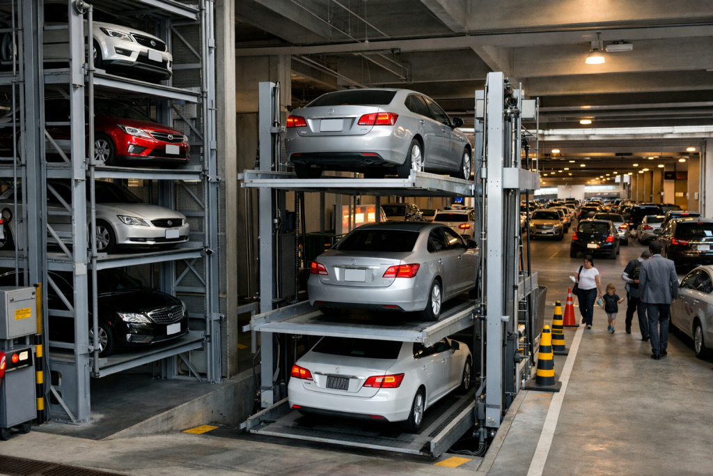 elevadores para autos en estacionamiento de alta demanda con sistema de estacionamiento vertical en México