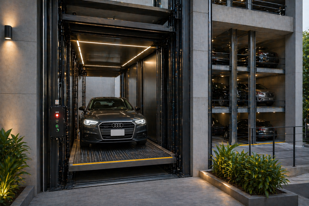 elevador para autos en México optimizando espacio en estacionamiento moderno vertical