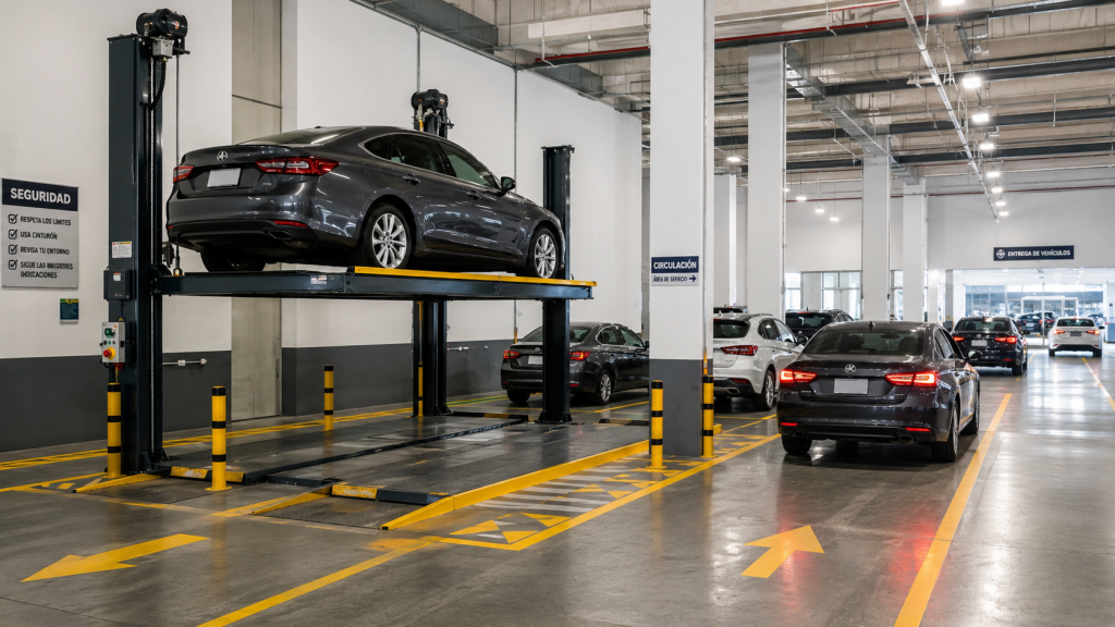 Elevadores para autos para agencias con plataformas preparadas para alta rotación y circulación ordenada.